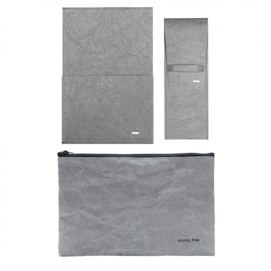 Stylový _EKO set pro každý den  blok v obalu s kapsou, velká taška, velký batoh a kapsa na zip v šedé barvě